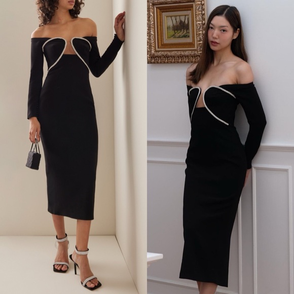 SELF-PORTRAIT Off Shoulder Heavy Midi Dress in Size US 8 - Picture 3 of 13